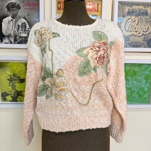 🌸 Vintage 90s Peach Cream Floral Knit Sweater 🌸